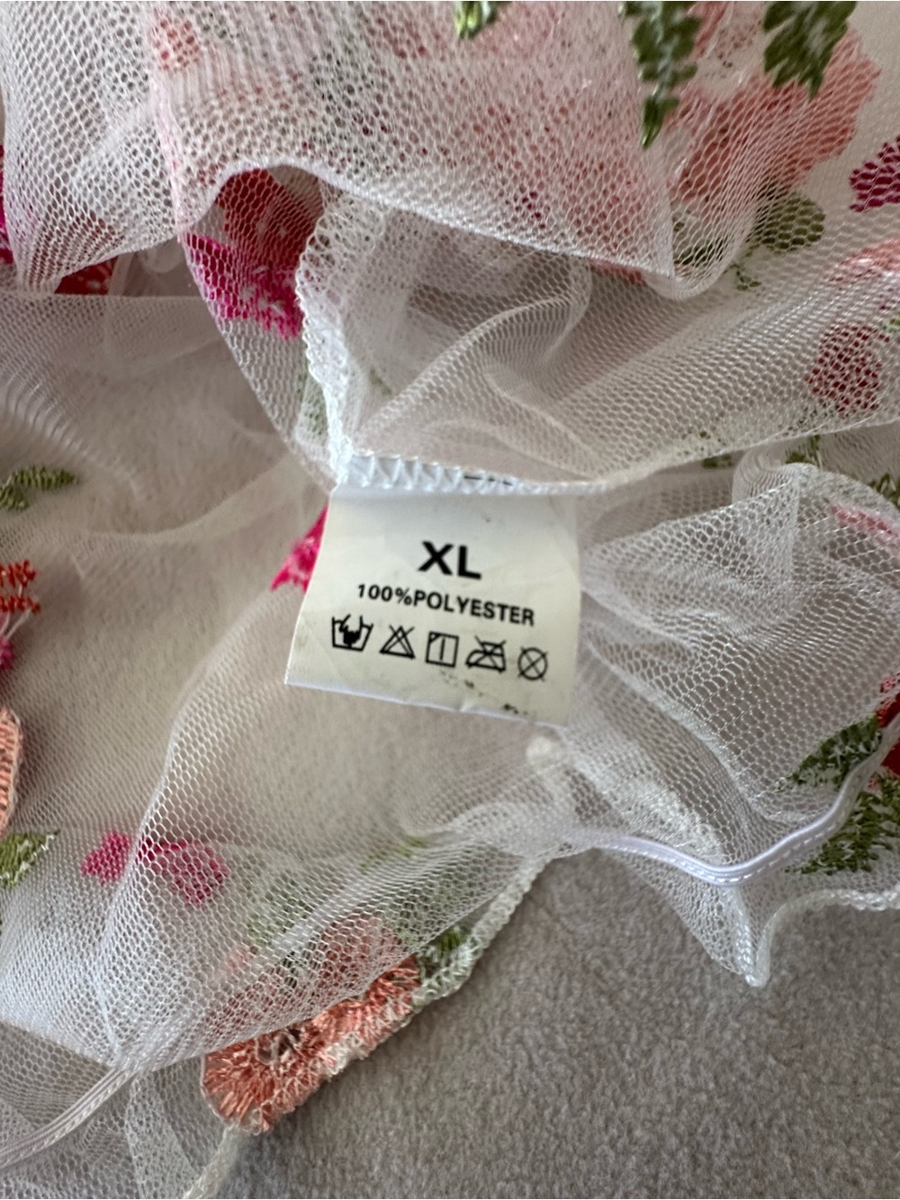 Floral Embroidered Sheer Mesh Off-Shoulder Crop Top Fairycore Cottagecore XL - Picture 9 of 10